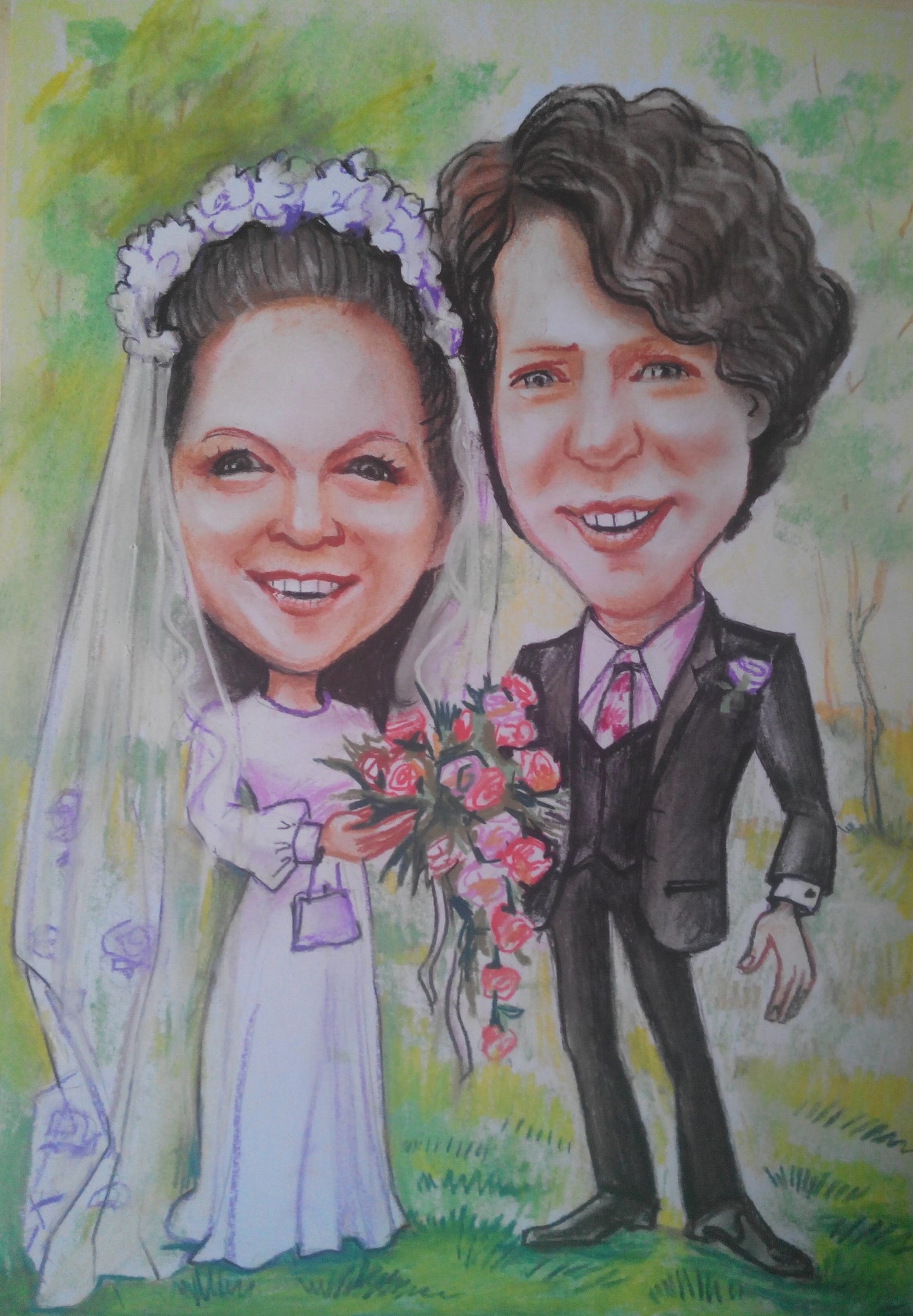 2 personnes - Caricature en couleur en pleine longueur (crayon)