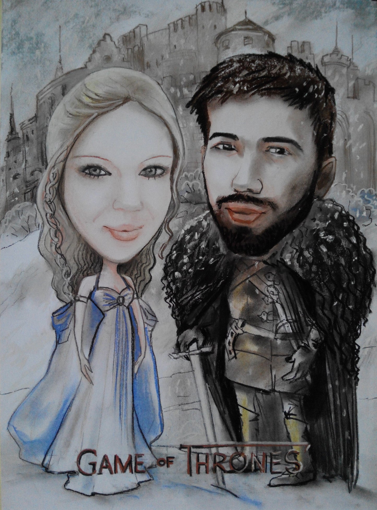 2 personnes - Caricature en couleur en pleine longueur (crayon)