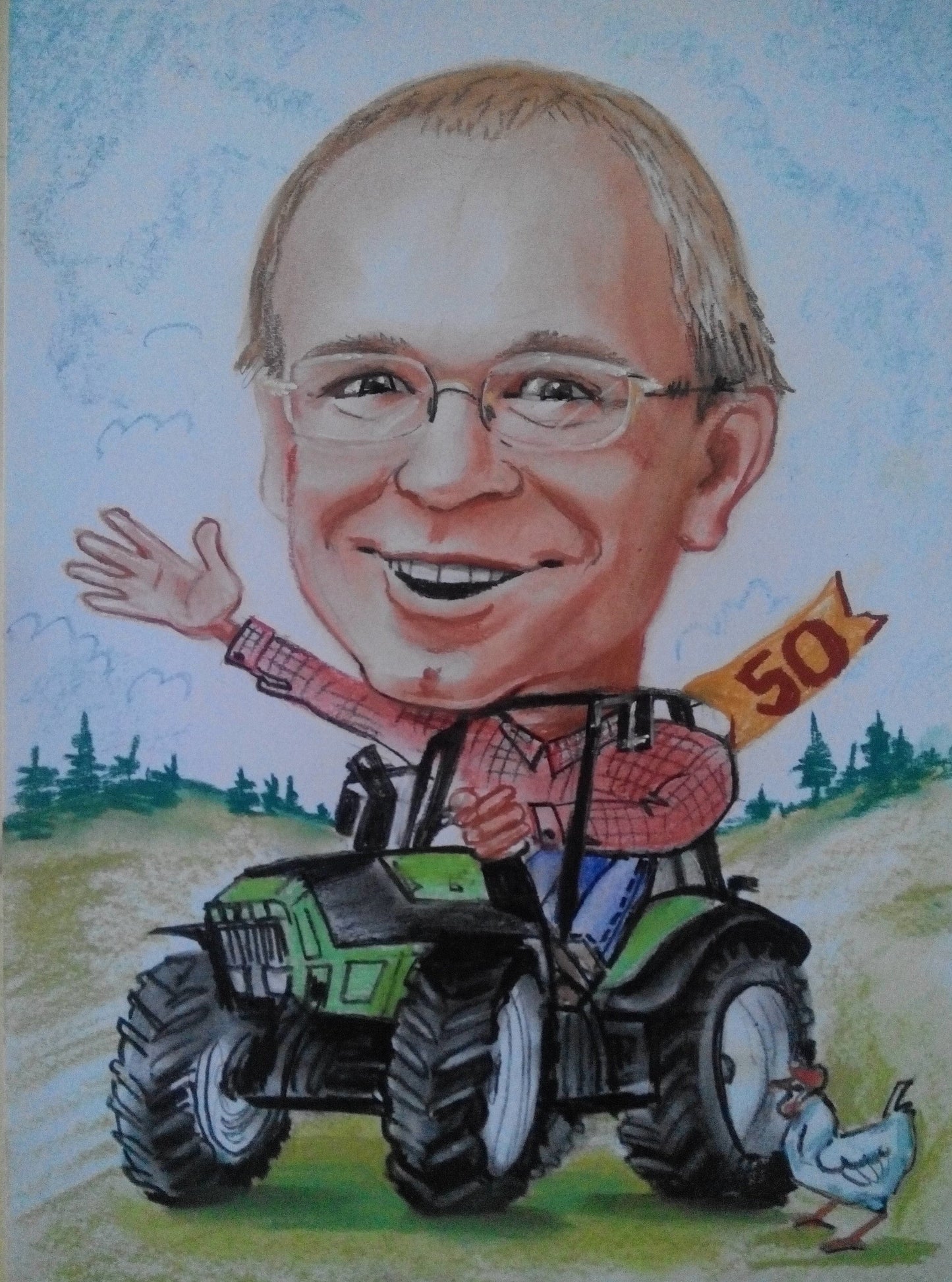 1 personne - Caricature en couleur en corps entier (crayon)