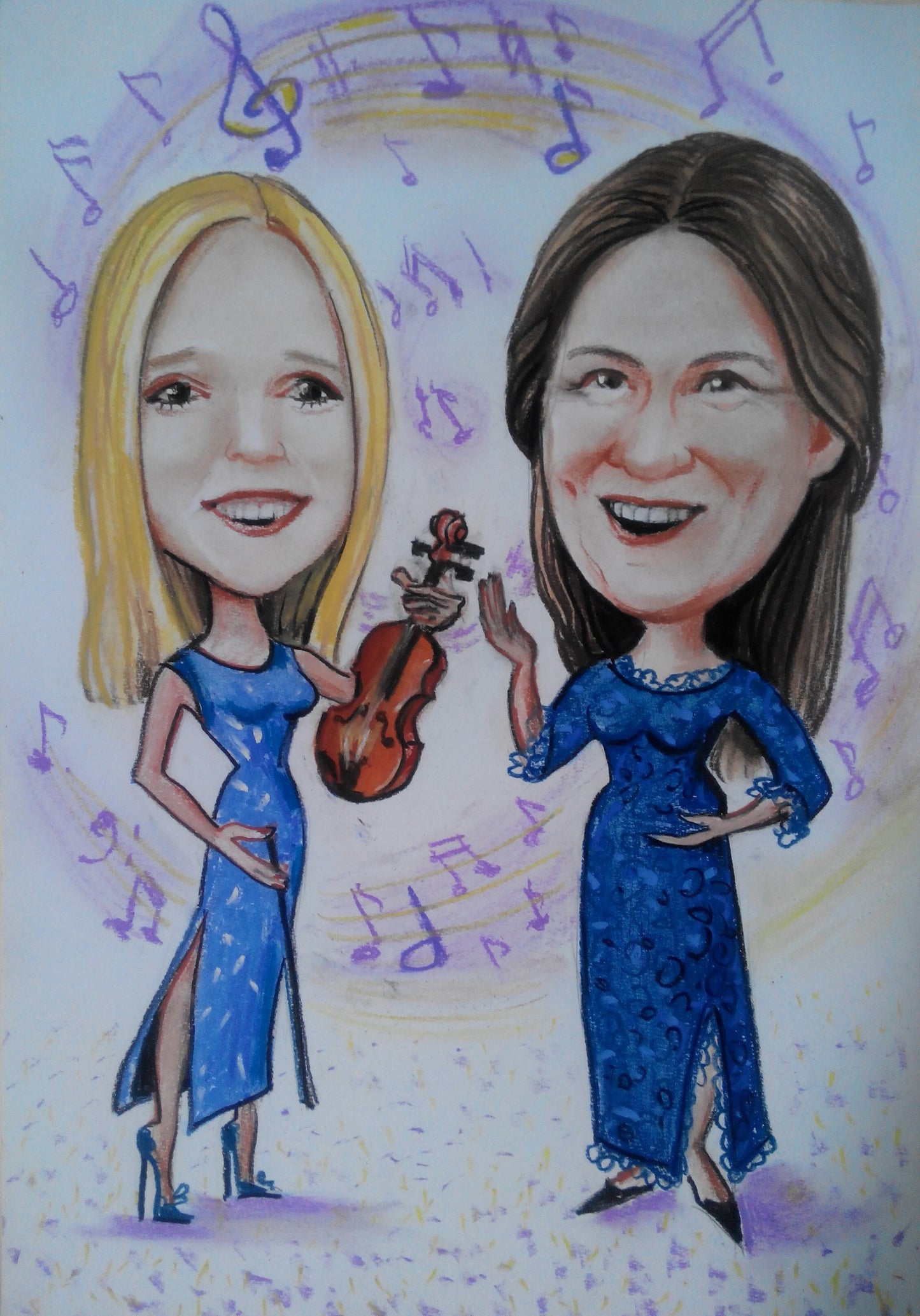 2 personnes - Caricature en couleur en pleine longueur (crayon)