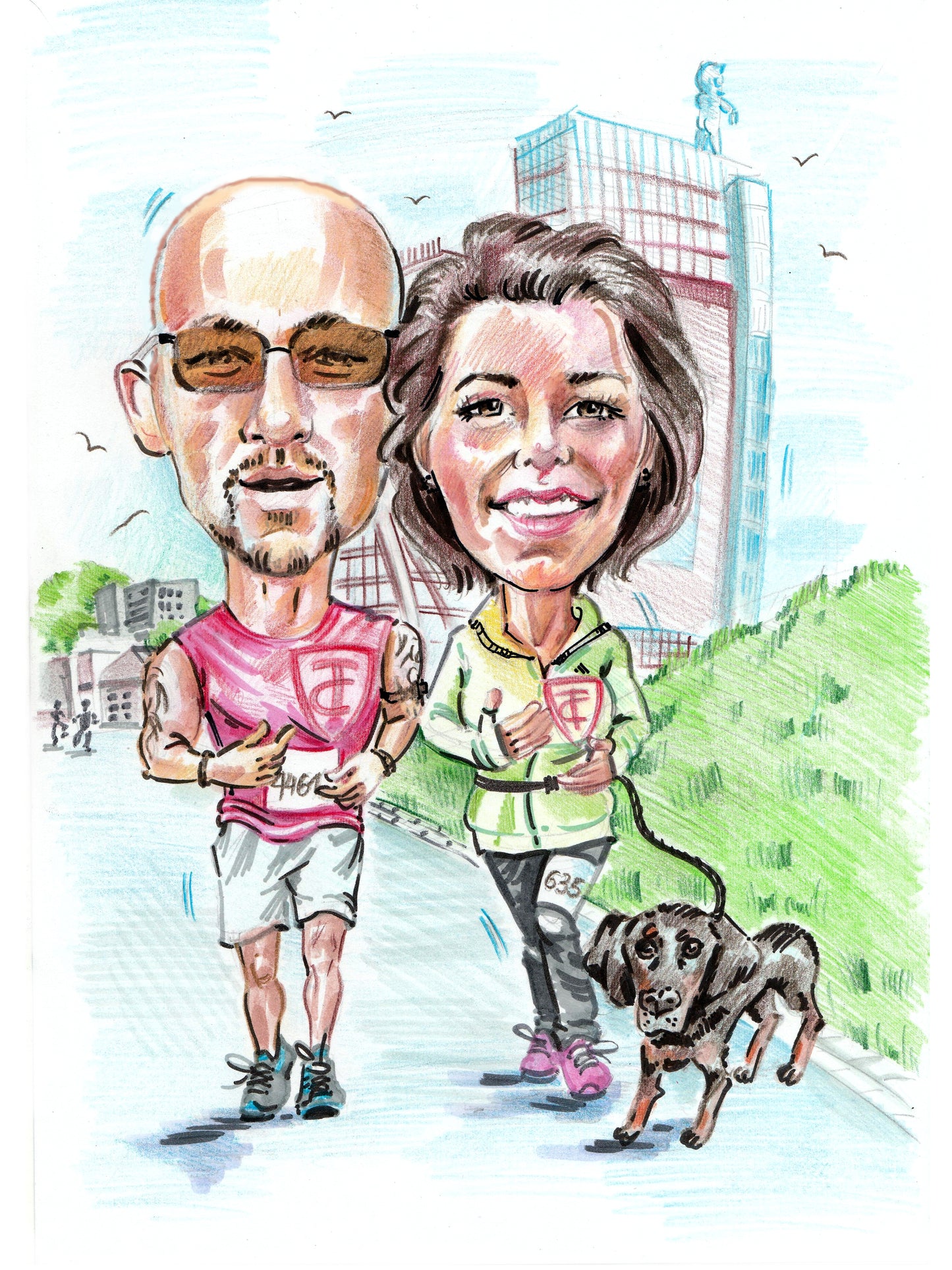 2 personnes - Caricature en couleur en pleine longueur (crayon)