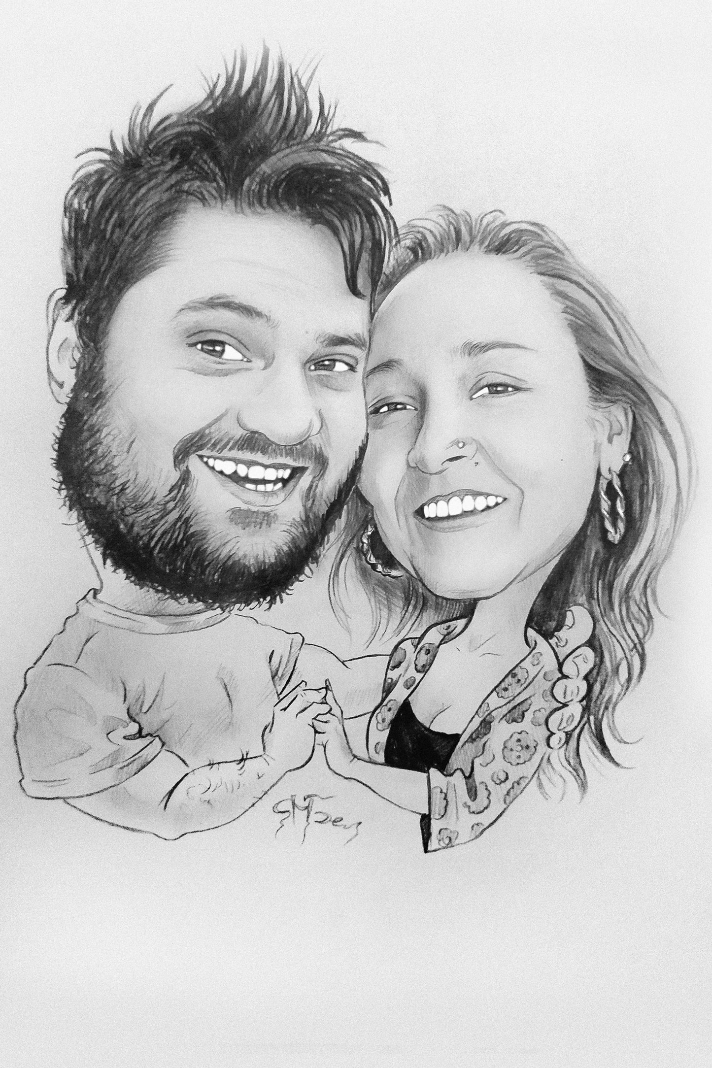 2 personnes - Portrait caricature (crayon)