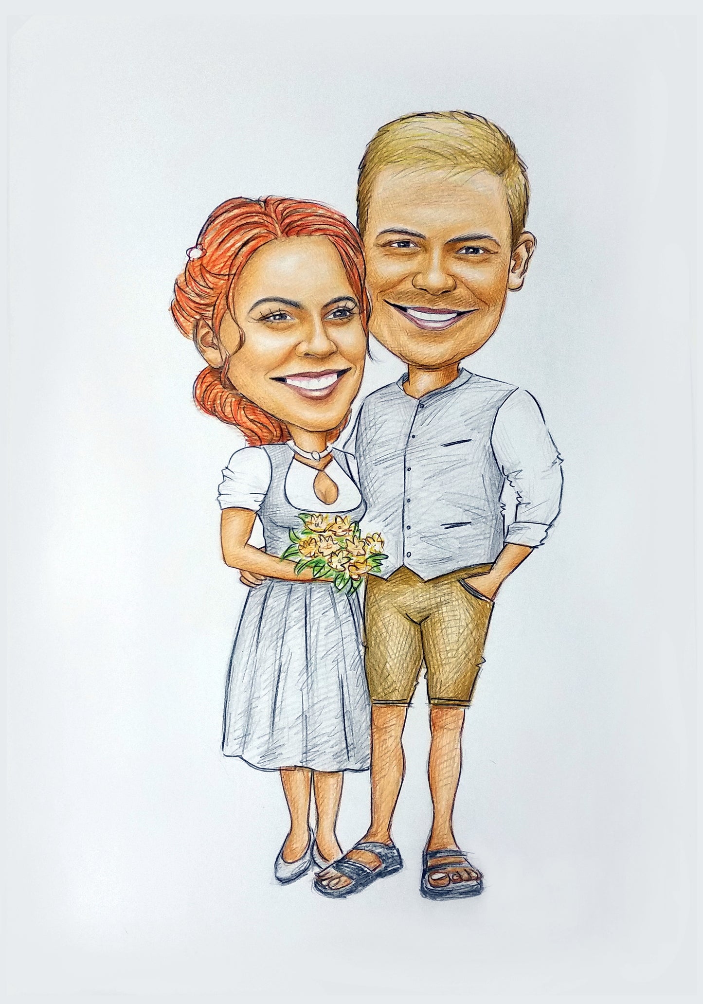 2 personnes - Caricature en couleur en pleine longueur (crayon)