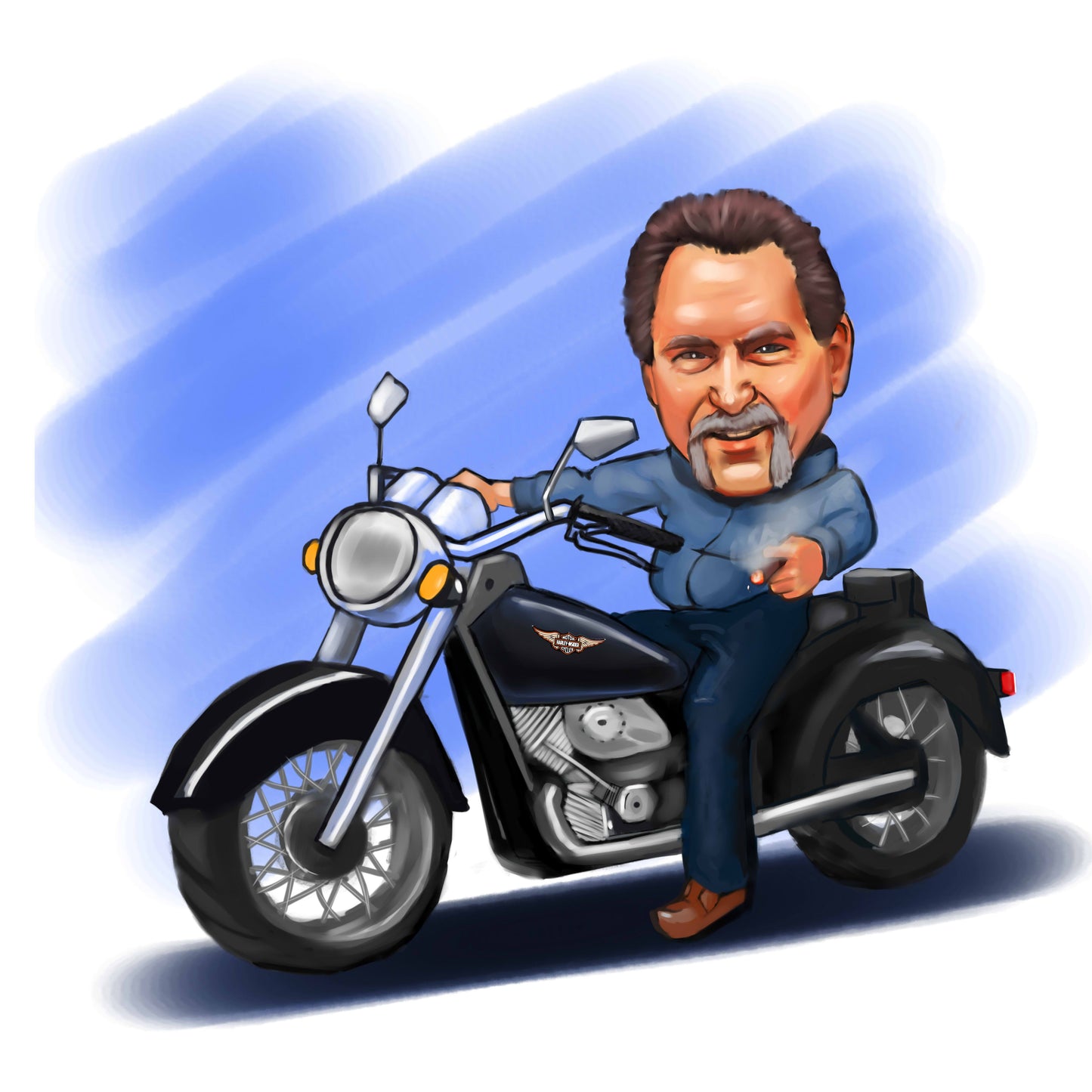 Caricature avec la voiture ou la moto