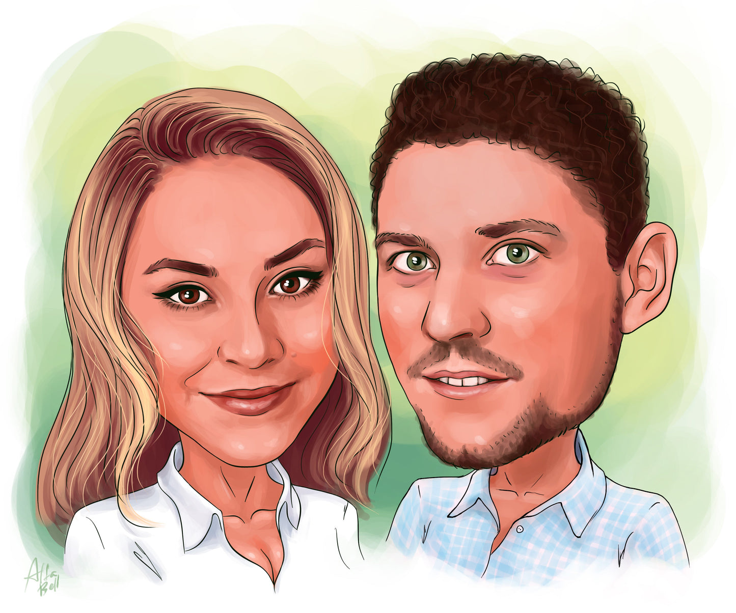 Karikatyyri 2 henkilöstä (pää ja hartiat)