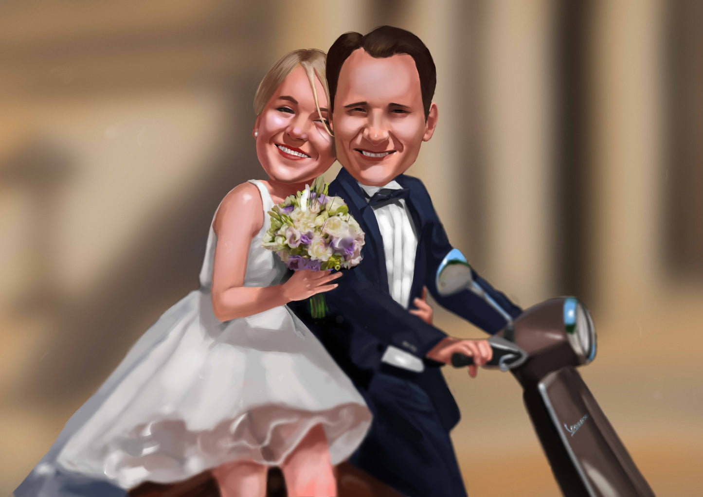 Caricature avec la voiture ou la moto