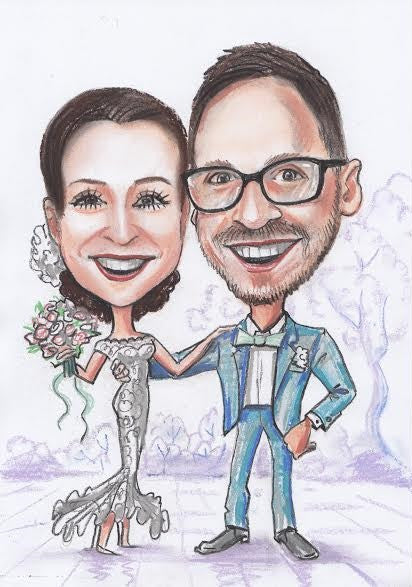 2 personnes - Caricature en couleur en pleine longueur (crayon)