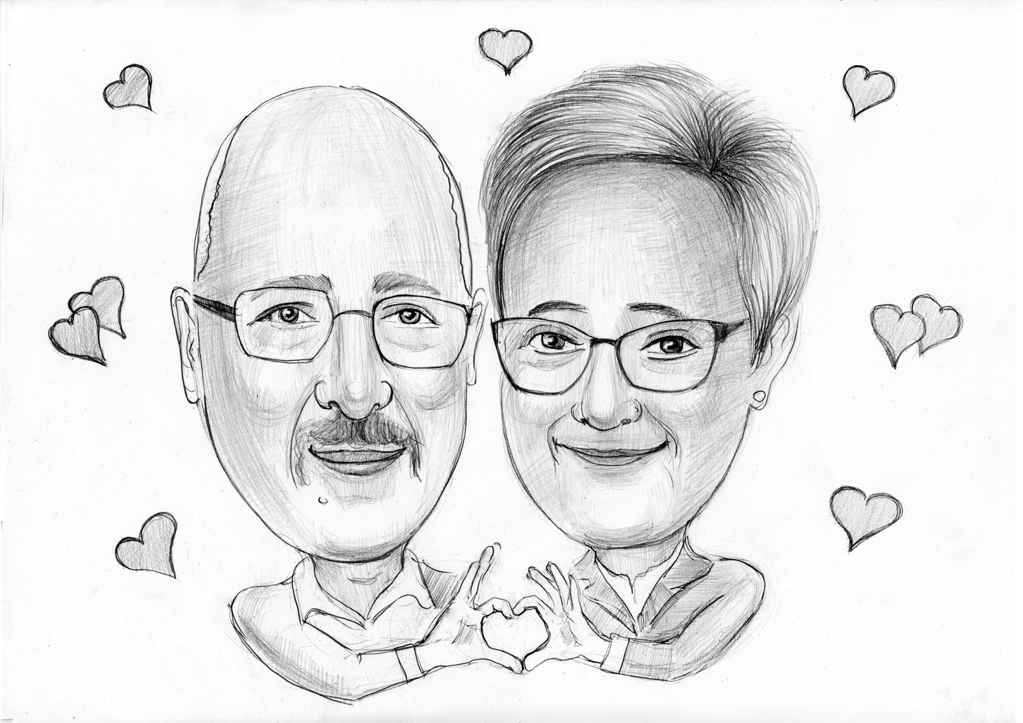 2 Personen - Portrait Karikatur (Bleistift)