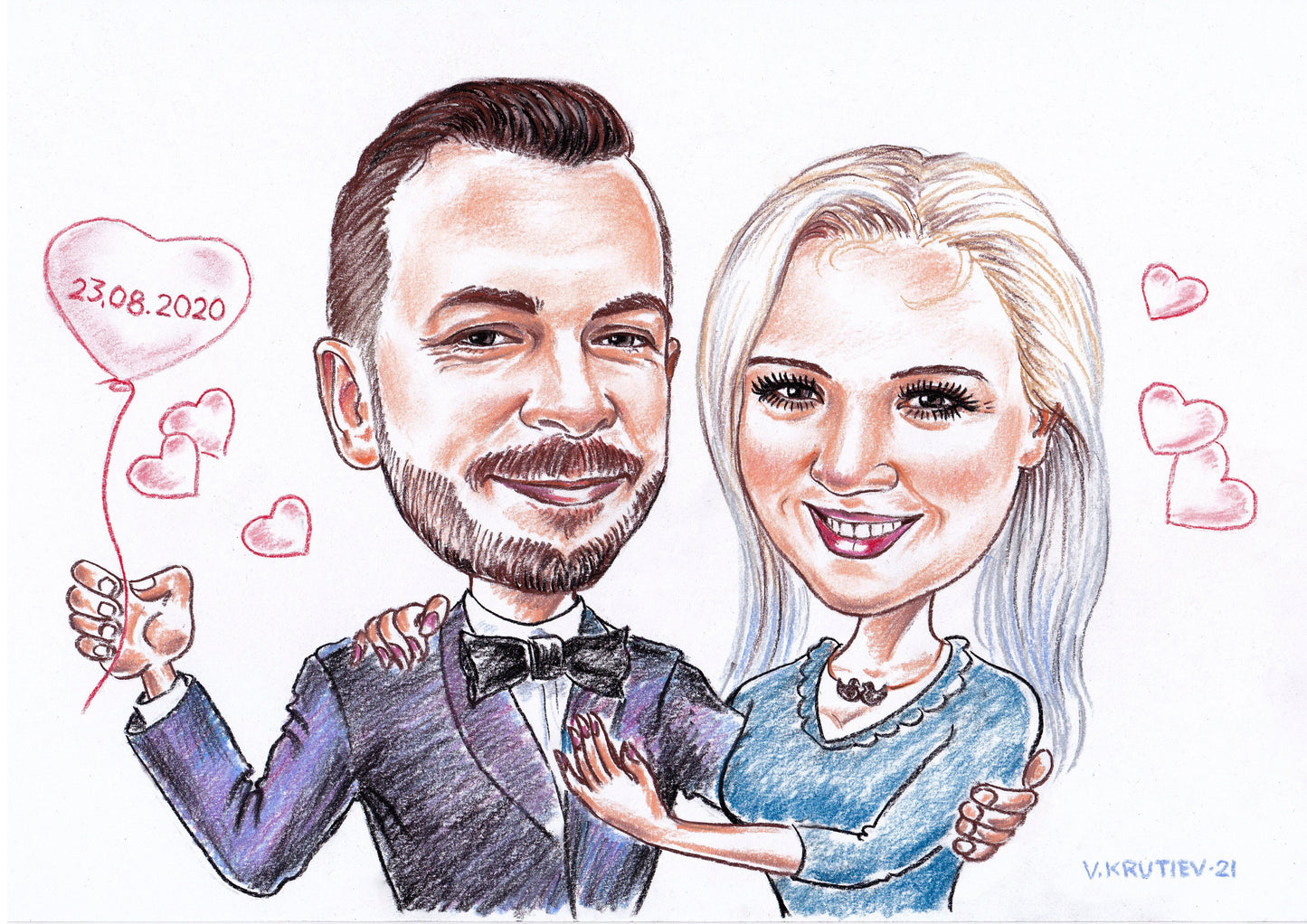 2 Personen - Farbige Portrait-Karikatur (Bleistift)