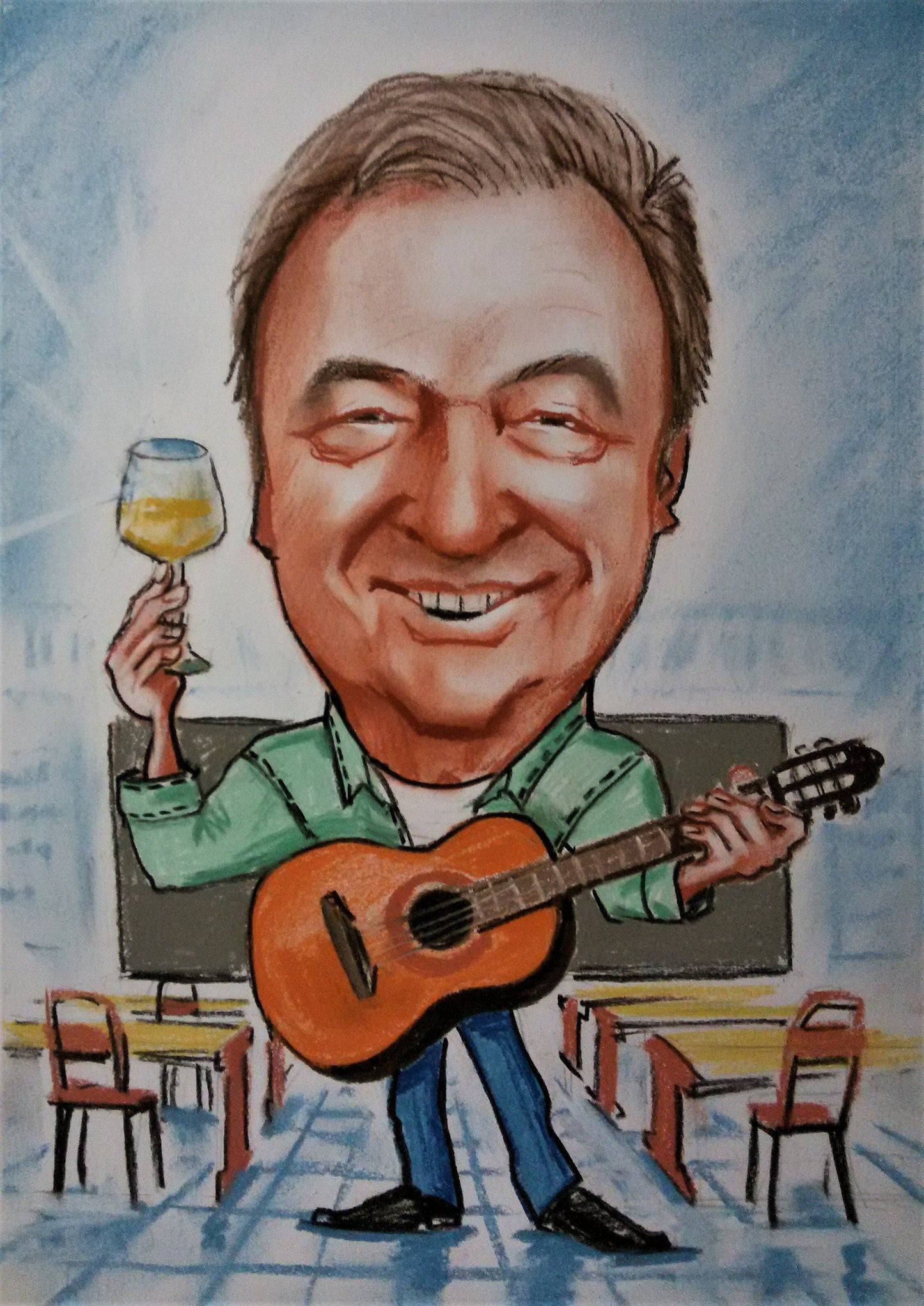 1 Person - Farbige Ganzkörperkarikatur (Bleistift)