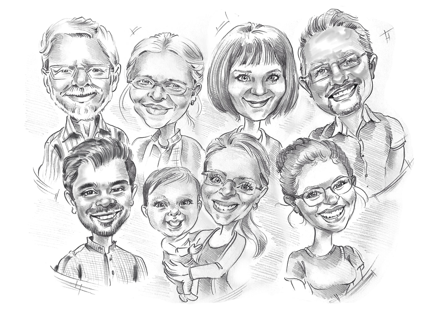 Gruppe - Portrait Karikatur (Bleistift)