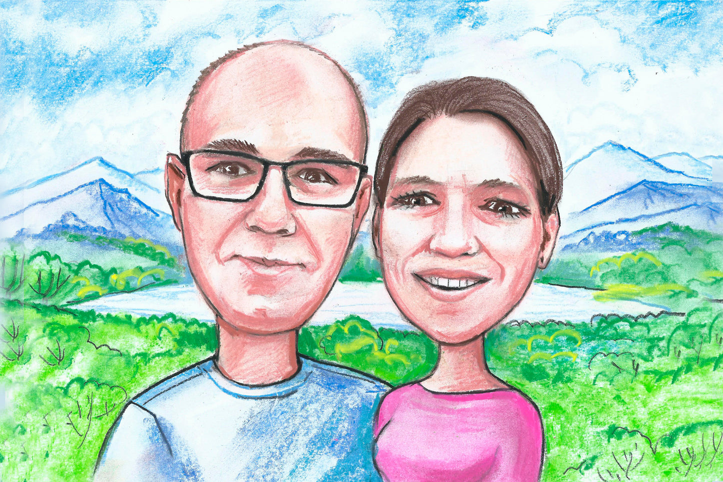 2 Personen - Farbige Portrait-Karikatur (Bleistift)