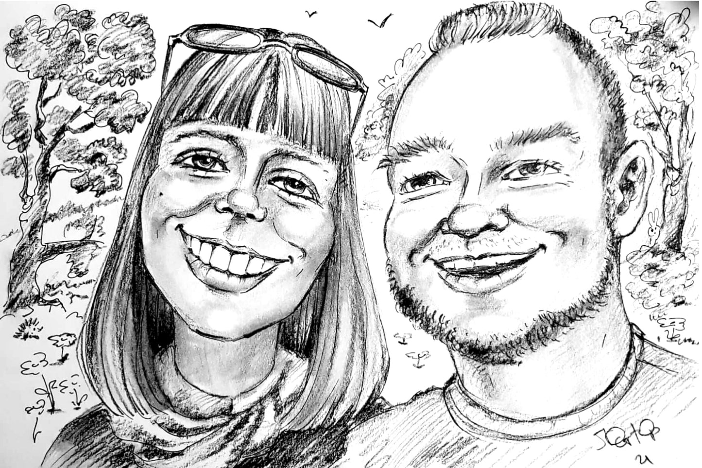 2 Personen - Portrait Karikatur (Bleistift)