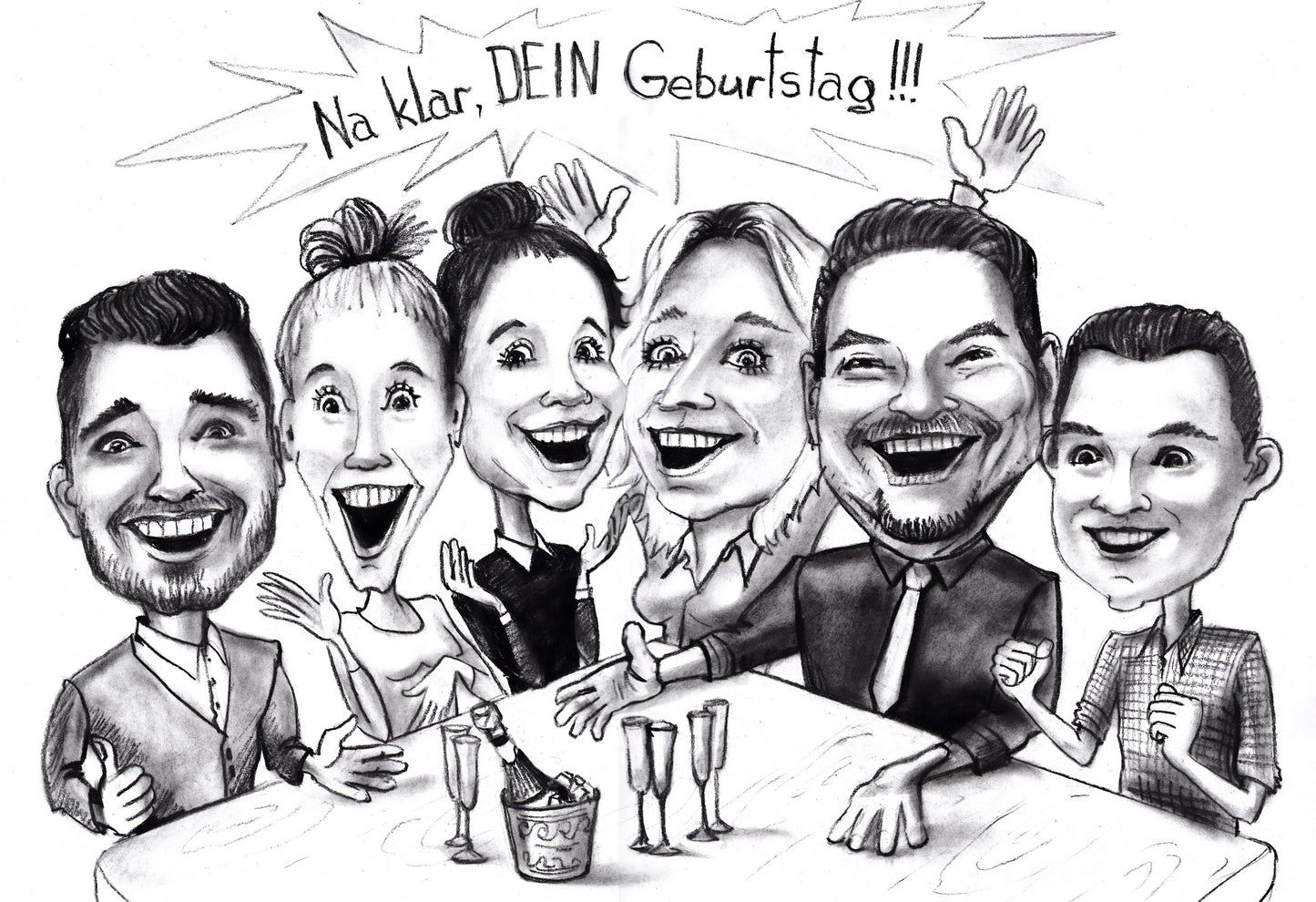 Grupp – porträttkarikatyr (penna)