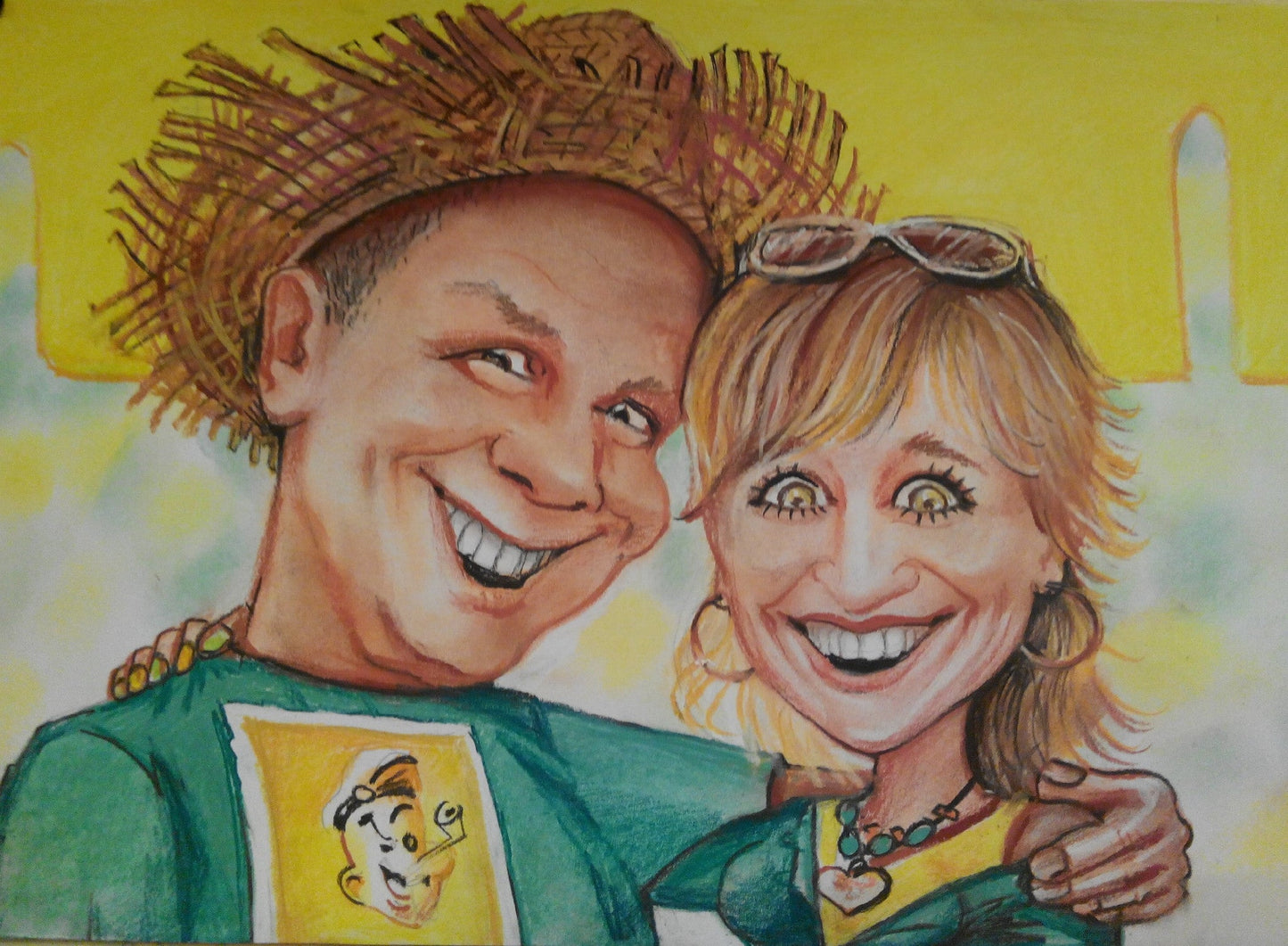 2 Personen - Farbige Portrait-Karikatur (Bleistift) - Karikaturen-Online