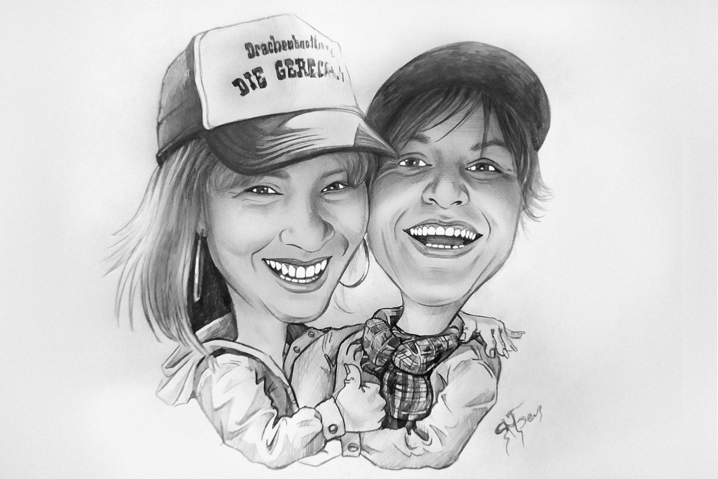 2 Personen - Portrait Karikatur (Bleistift)